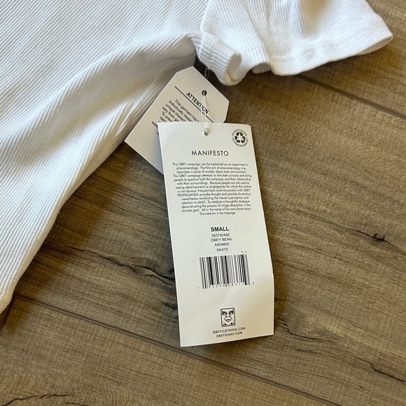 Obey ribbed White Tee with Brown Logo - Picture 4 of 5